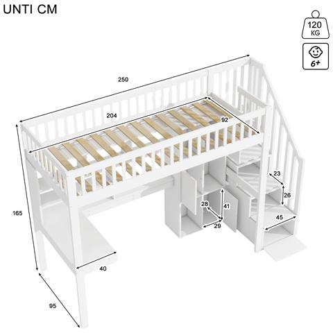 Letto Soppalco Con Led, Scala Contenitore, Scrivania E Scaffali - Foto 3