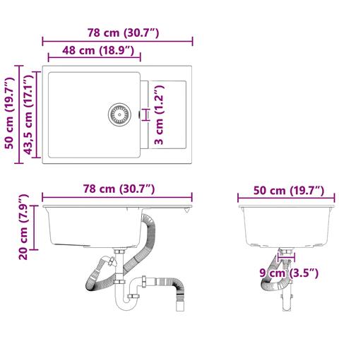 Lavello Bianco 780 x 500 mm 80% Quarzo e 20% Resina - Foto 9