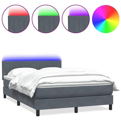 Letto a Molle con Materasso e LED Grigio Scuro 140x220 cm Velluto - Foto 1