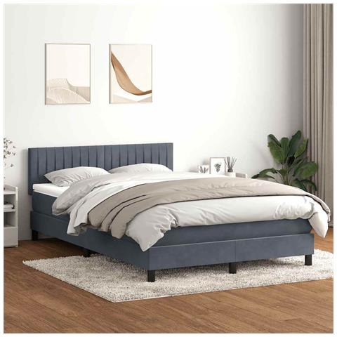 Letto a Molle con Materasso e LED Grigio Scuro 140x220 cm Velluto - Foto 2