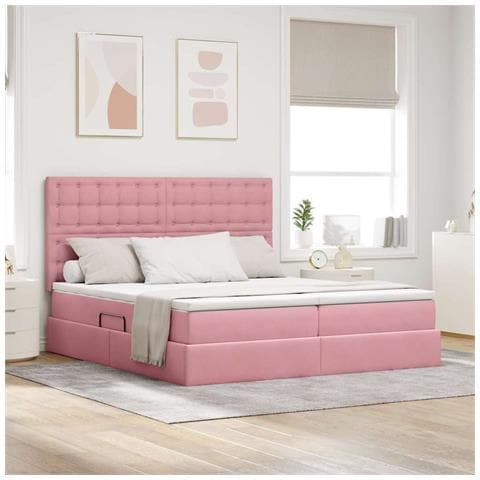 Letto con luci a strisce a LED Rosa 200 x 200 cm Velluto - Foto 2