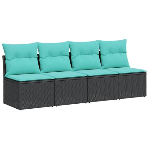 Divano da Giardino con Cuscini a 4 Posti Nero in Polyrattan - Foto 1