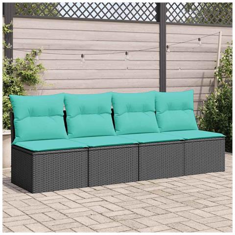 Divano da Giardino con Cuscini a 4 Posti Nero in Polyrattan - Foto 2