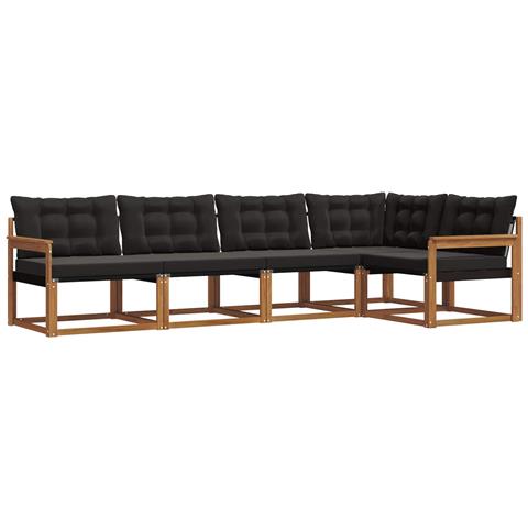 Set di divani da esterno con cuscino 5 pcs Naturale e Nero - Foto 1