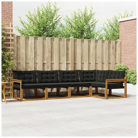 Set di divani da esterno con cuscino 5 pcs Naturale e Nero - Foto 2