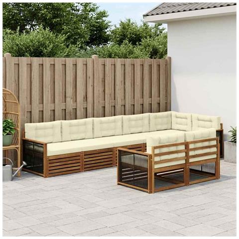 Set di divani da esterno con cuscino 8 pcs Naturale e Crema - Foto 2