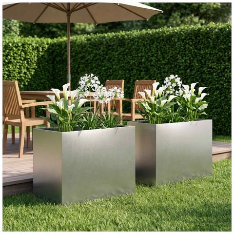 Vaso da giardino 2 pz Argento 60 x 40 x 50 cm Acciaio Inox - Foto 2
