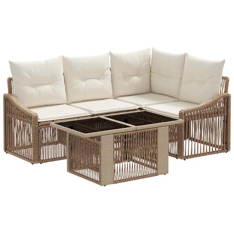 Set Divano da Giardino 5 pz Beige e Bianco Crema polyrattan - Foto 1