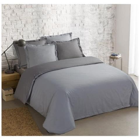Parure De Couette 100% Coton - 1 Housse De Couette 200x200 Cm + 2 Taies D'oreiller 65x65 Cm Gris Et Gris Perle - Foto 1
