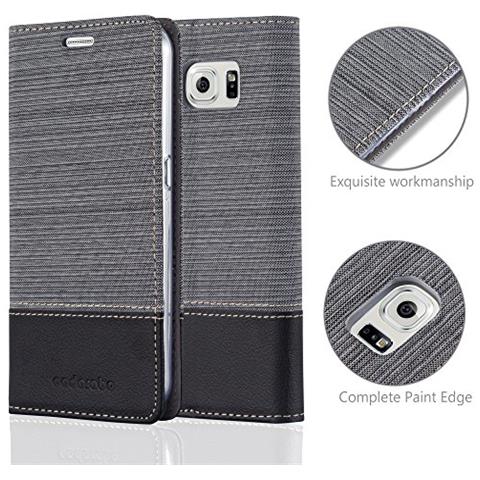 Custodia Compatibile Con Samsung Galaxy S6 In Grigio Nero - Coperchio Protettiva Con Chiusura Magnetica, Funzione Stand E Tasca Per Le Carte - Foto 2