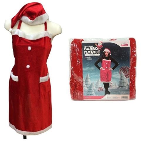 Grembiule Con Cappello Babbo Natale Da Donna Rosso 75 Cm - Foto 1