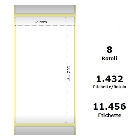 White 57x102mm, 1432 Et /rotolo Z-2000d, 2.2x4x3 Core, 8 Rolls - Foto 1