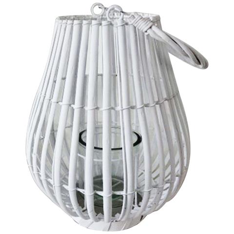 Lanterna In Vimini Con Portacandela In Vetro Vimini Selection - White - Foto 1