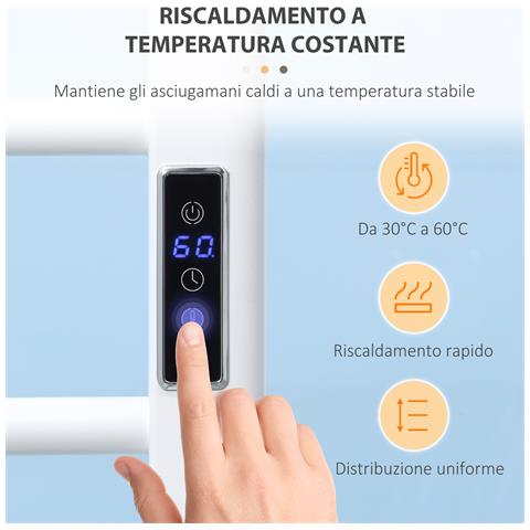 Scaldasalviette Elettrico A 8 Barre Con Timer E Controllo Temperatura, 50x45x80 Cm, Bianco - Foto 2