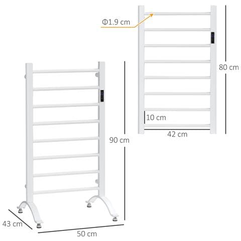 Scaldasalviette Elettrico A 8 Barre Con Timer E Controllo Temperatura, 50x45x80 Cm, Bianco - Foto 6