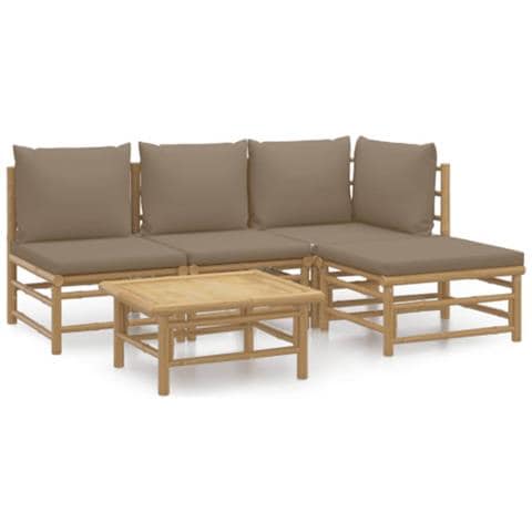 Set Salotto da Giardino 5pz con Cuscini Tortora Bambù - Foto 1