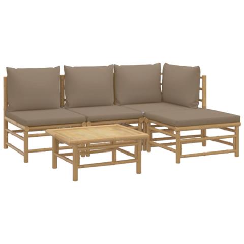 Set Salotto da Giardino 5pz con Cuscini Tortora Bambù - Foto 2