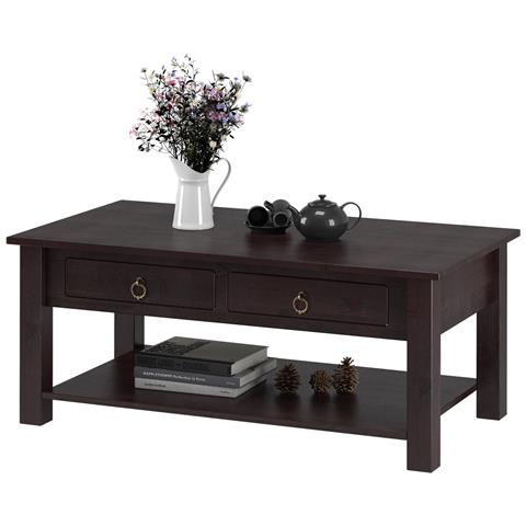 Ines Tavolino Con 2 Cassetti In Pino Marrone Scuro - Foto 2