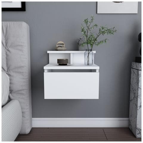 Visby Comodino Sospeso Bianco Con Cassetto E Ripiano - Foto 1