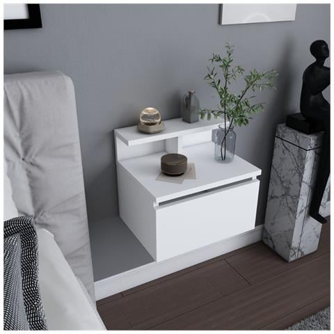 Visby Comodino Sospeso Bianco Con Cassetto E Ripiano - Foto 6
