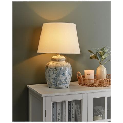 Lampada Da Tavolo Jamapa Porcellana Bianco /blu - Foto 1