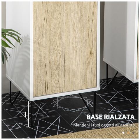 Colonna Bagno con 2 Ripiani Aperti e 2 Armadietti in Truciolato, 30x31.5x169 cm, Bianco e color Legno - Foto 6