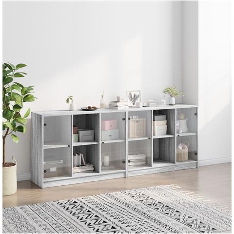 Libreria Con Ante Grigio Sonoma 204x37x75 Cm Legno Multistrato - Foto 3