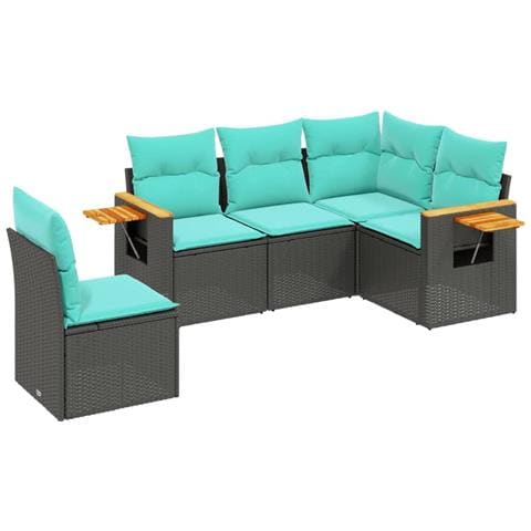 Set Divani Da Giardino 5 Pz Con Cuscini In Polyrattan Nero - Foto 2