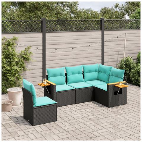 Set Divani Da Giardino 5 Pz Con Cuscini In Polyrattan Nero - Foto 1