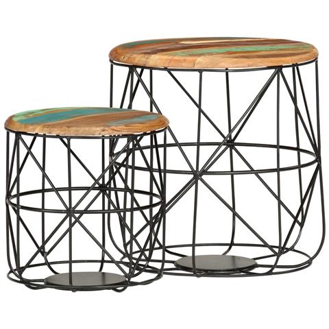 Tavolini Da Salotto 2 Pz In Legno Massello Di Recupero - Foto 2