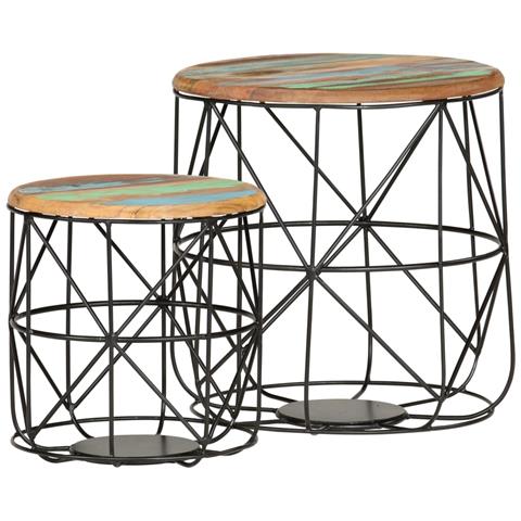 Tavolini Da Salotto 2 Pz In Legno Massello Di Recupero - Foto 8