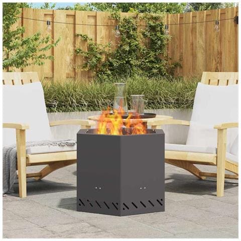 Braciere Senza Fumi Esagonale Nero 58x58x51 cm Acciaio - Foto 2