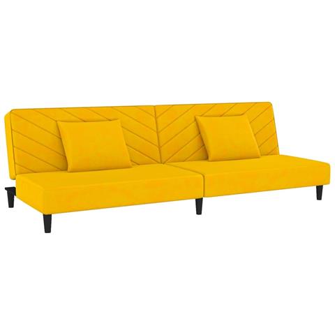 Divano Letto a 2 Posti con 2 Cuscini Giallo in Velluto - Foto 1