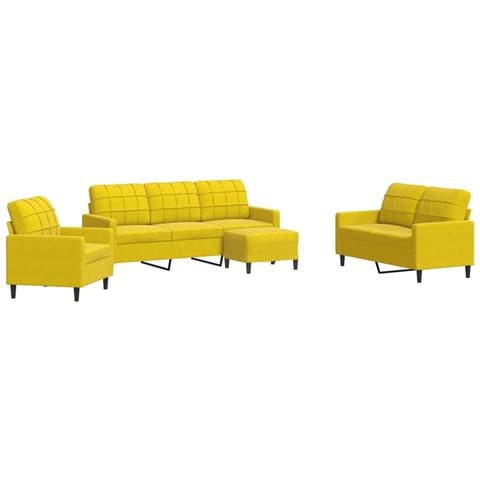 Set di Divani 4 pz con Cuscini giallo in Velluto - Foto 1