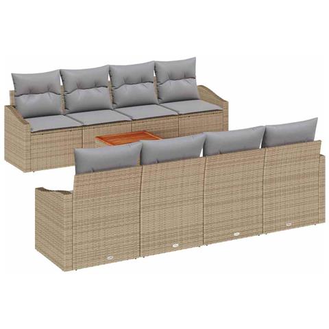 Set di Divani da Giardino da 9 Pezzi con Cuscini Beige in Polyrattan e Acacia - Foto 1