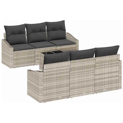 Set di Sofà da Giardino in 7 Pezzi con Cuscini Grigio Chiaro Rattan Polimerico - Foto 1