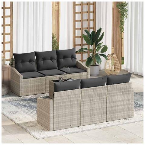 Set di Sofà da Giardino in 7 Pezzi con Cuscini Grigio Chiaro Rattan Polimerico - Foto 2