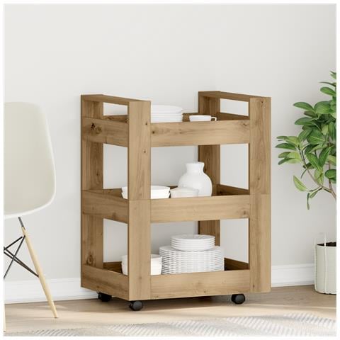 Carrello da cucina  in rovere artigianale 60x45x80 cm in legno ingegnerizzato - Foto 2