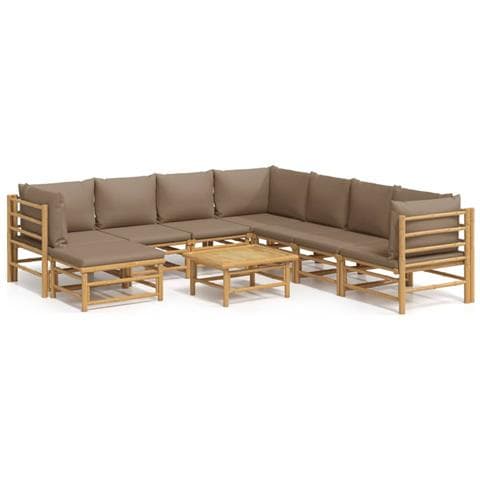 Set Salotto da Giardino 9pz con Cuscini Tortora Bambù - Foto 1