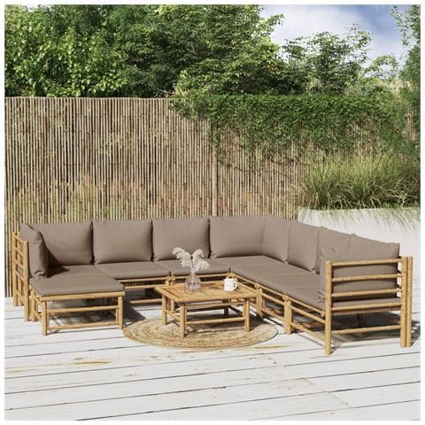 Set Salotto da Giardino 9pz con Cuscini Tortora Bambù - Foto 2