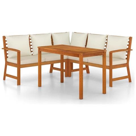 Set da Pranzo Giardino 4pz con Cuscini Legno Massello di Acacia - Foto 1