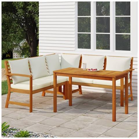 Set da Pranzo Giardino 4pz con Cuscini Legno Massello di Acacia - Foto 2
