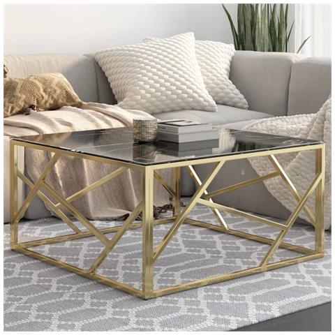 Tavolino Salotto Dorato Acciaio Inossidabile e Vetro Temperato - Foto 2