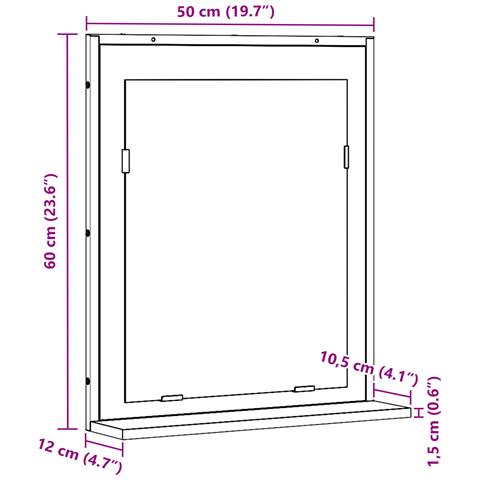 Specchio da Bagno in Legno Vecchio 50x12x60 cm in Legno Ingegnerizzato - Foto 9