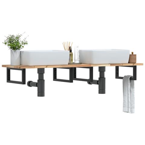 Ripiano a Parete per Lavabo in Acciaio e Massello di Acacia - Foto 2