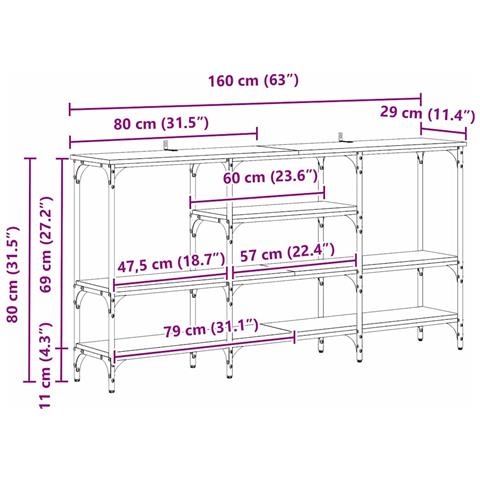 Tavolo consolle con lo scaffale Legno vecchio 160 x 29 x 80 cm - Foto 9