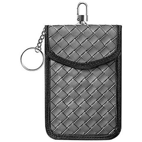 Custodia Schermante In Pelle Pu Intrecciata Per Chiavi Auto - Borsa Di Faraday Rfid Per Protezione Keyless Entry Grey - Foto 1