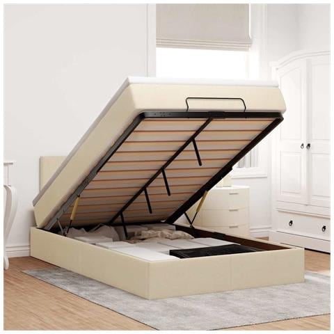 Struttura Letto Pouf con Materasso Crema 120x190 cm in Tessuto - Foto 2