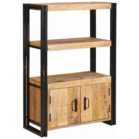 Libreria con Porte Legno Massello Grezzo di Mango e Metallo - Foto 1