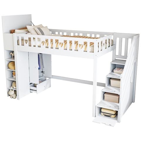 Letto Loft Con Scala Di Stoccaggio, Armadio Ribaltabile E Forma Cuore - Foto 1
